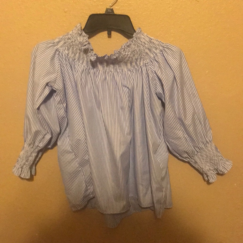 Off the shoulder pin stripe top